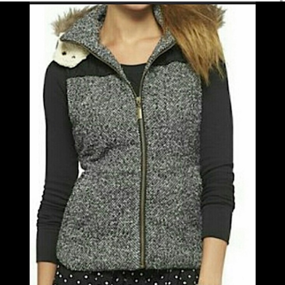 Black and white hooded vest